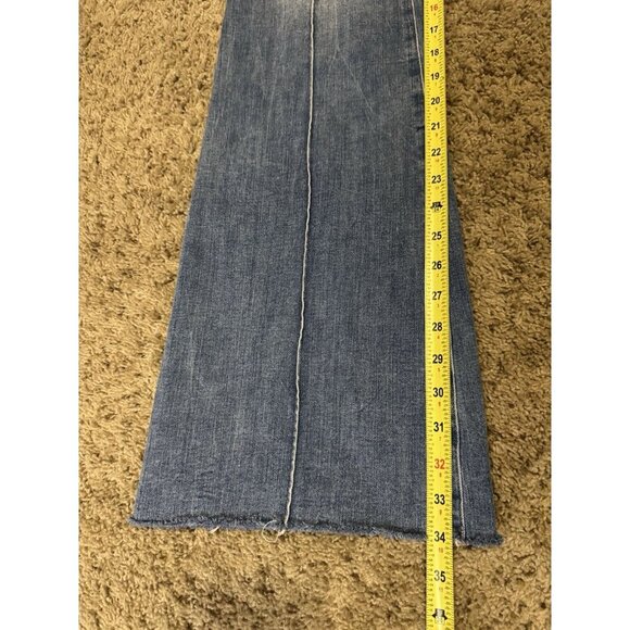 EXPRESS Blue Jeans Wide Leg Flare Mid Rise Med Wash Y2k 90s Boho Western 28x34 - Picture 7 of 9